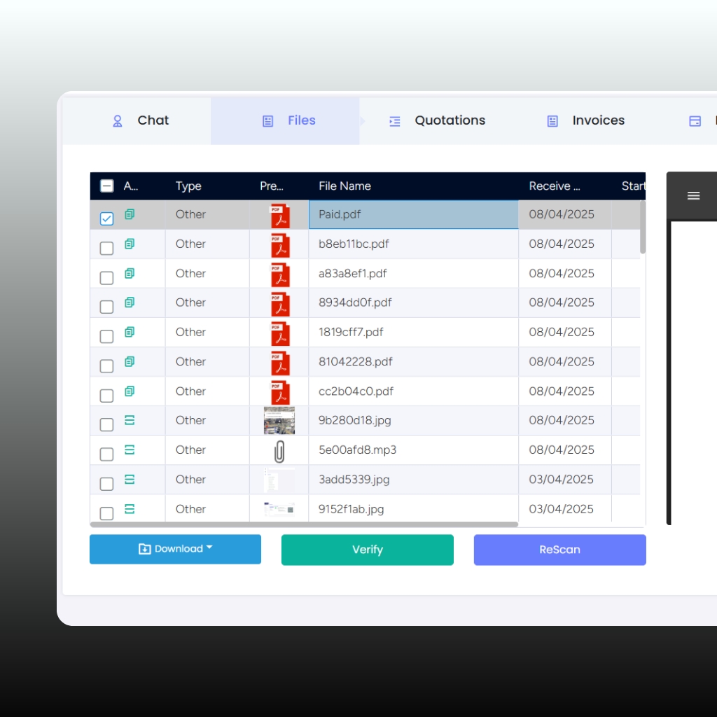 A digital interface displays organized customer documents with expiration notifications, emphasizing centralized management